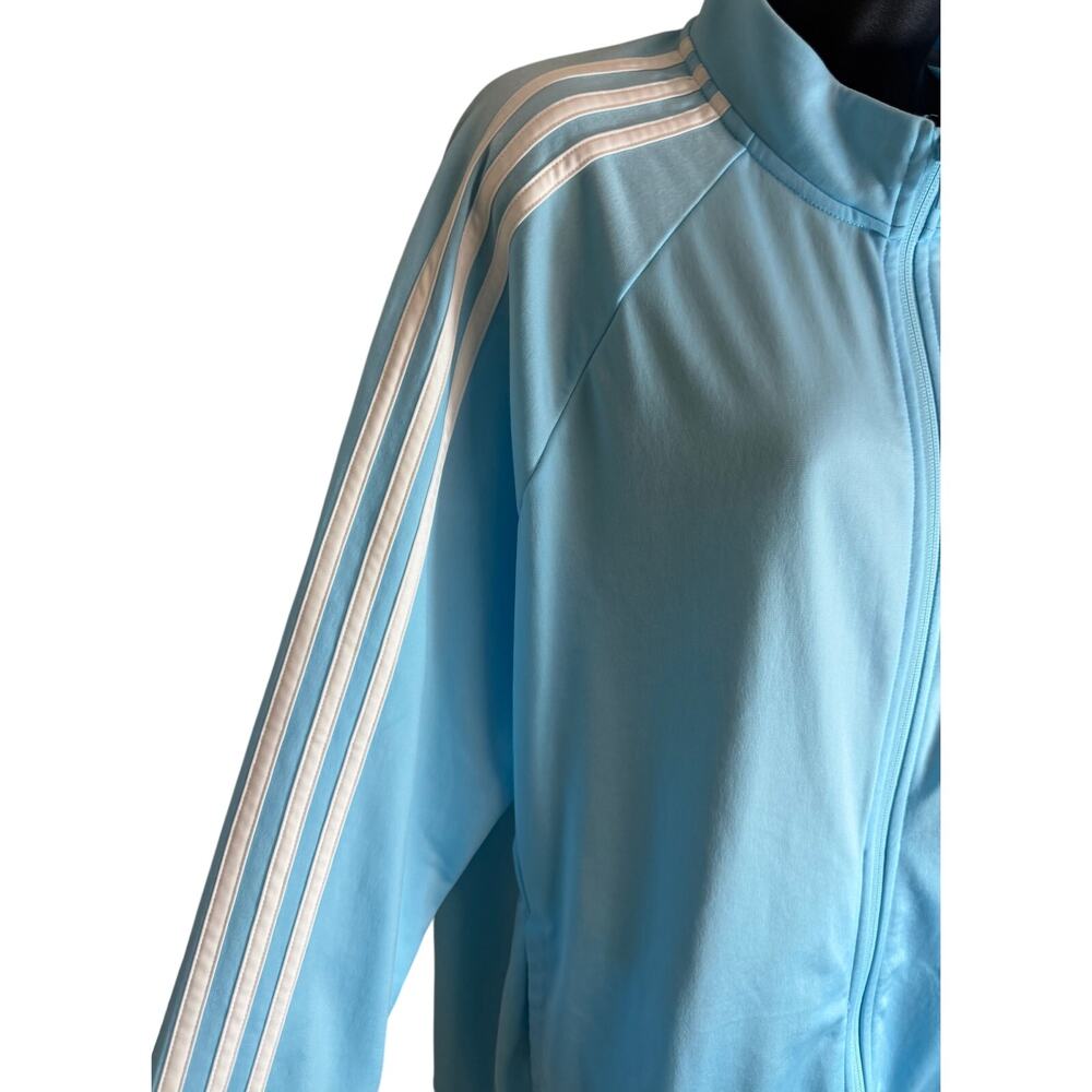 Adidas Track Jacket Womens 2X Blue 3 Stripe Full Zip Athletic Primegreen New - Picture 3 of 10